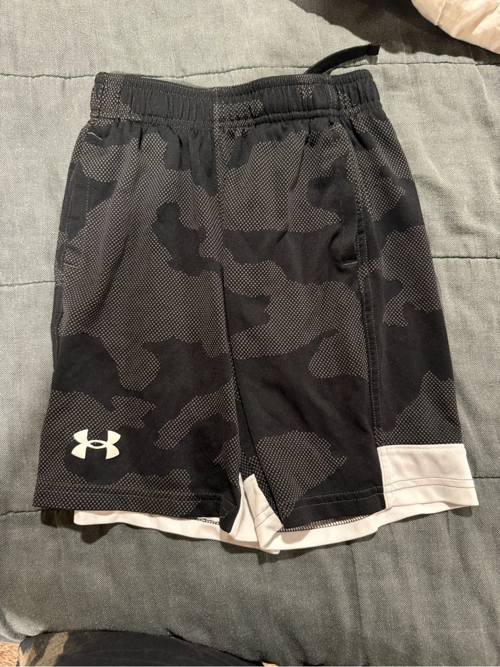 Under Armour Black Camo Athletic Shorts with White Trim